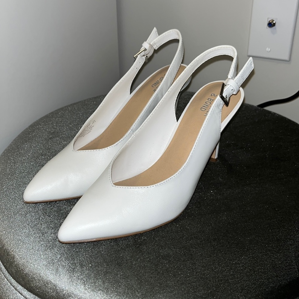 White Bleecker and Bond sling backs.